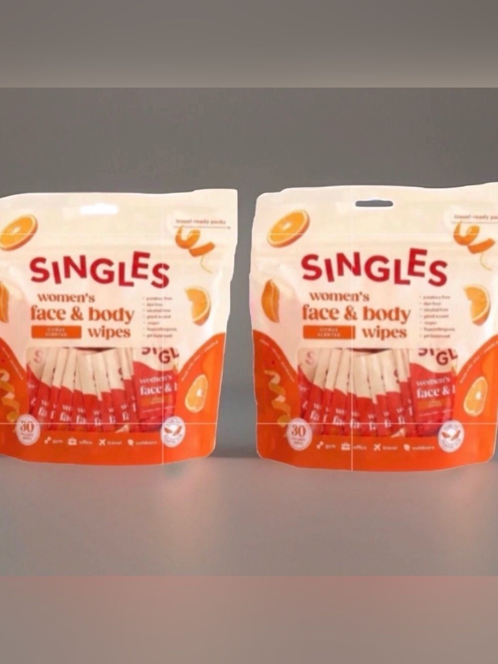 SINGLES Women's Face & Body Wipes - Citrus Scented (Set of 2)